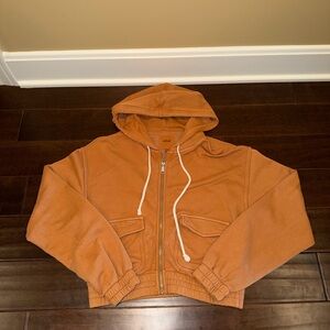 Aerie Brown Hooded Zip-Up Sweatshirt